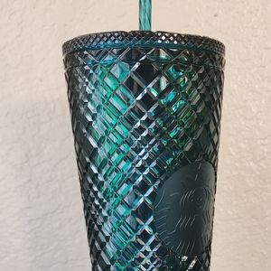 Starbucks Winter Holiday Emerald Green Jeweled Tumbler Cold Cup - 24 oz